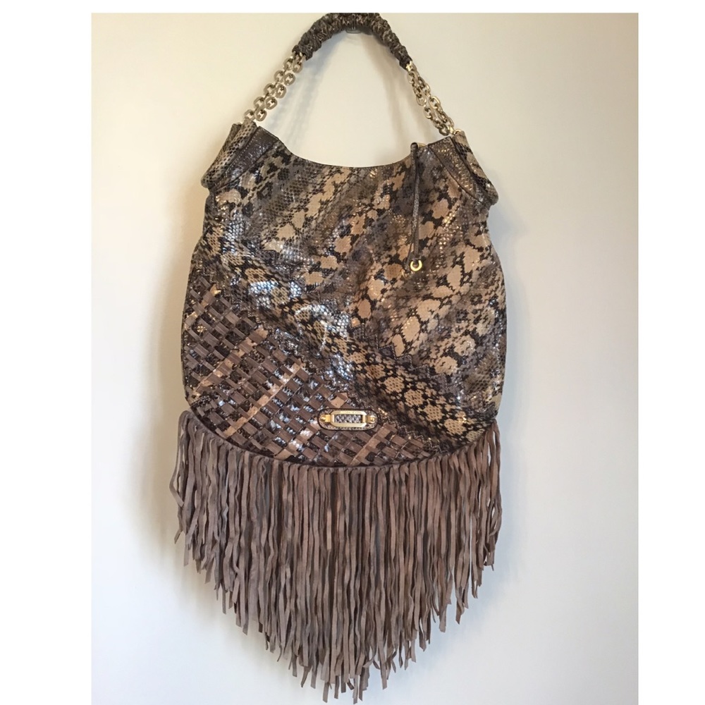 Jimmy Choo Tita Snakeskin and Suede-Fringe